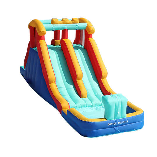  Juego Inflable Acuático Doble Tobogán Kidscool Con Escalador y Piscina 5.5m