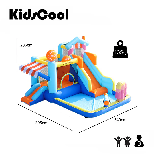 Centro de Juegos Inflable Acuático Candy House Kidscool Con Doble Tobogán y Piscina