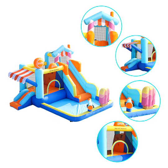 Centro de Juegos Inflable Acuático Candy House Kidscool Con Doble Tobogán y Piscina
