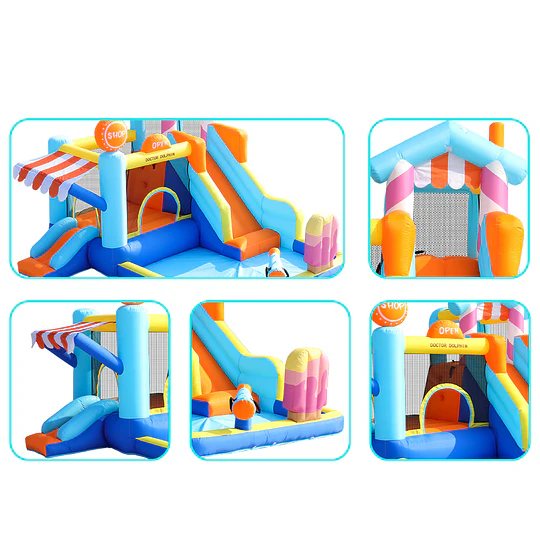 Centro de Juegos Inflable Acuático Candy House Kidscool Con Doble Tobogán y Piscina