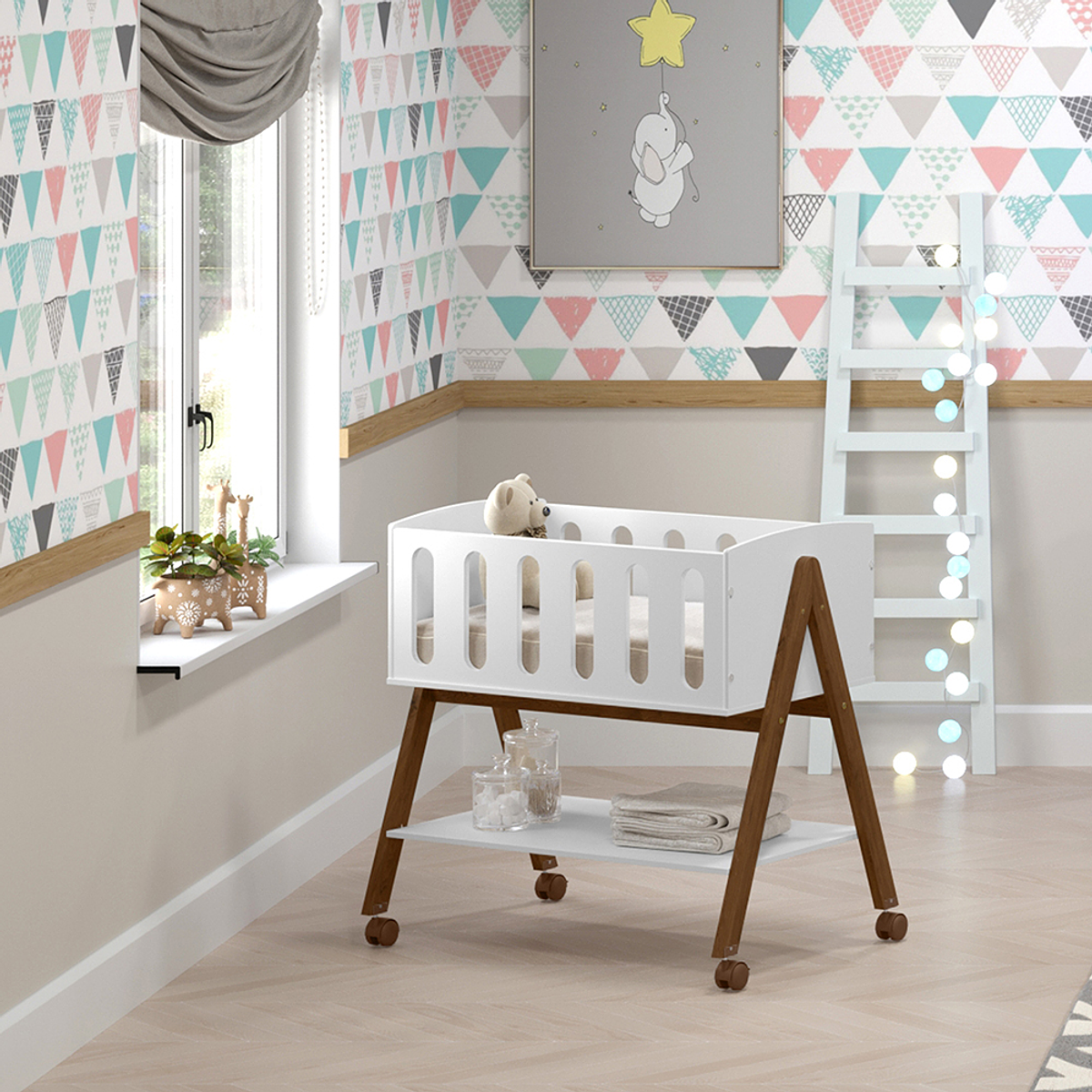 MINI CUNA COLECHO LIV BLANCA/ECO WOOD C/RUEDAS