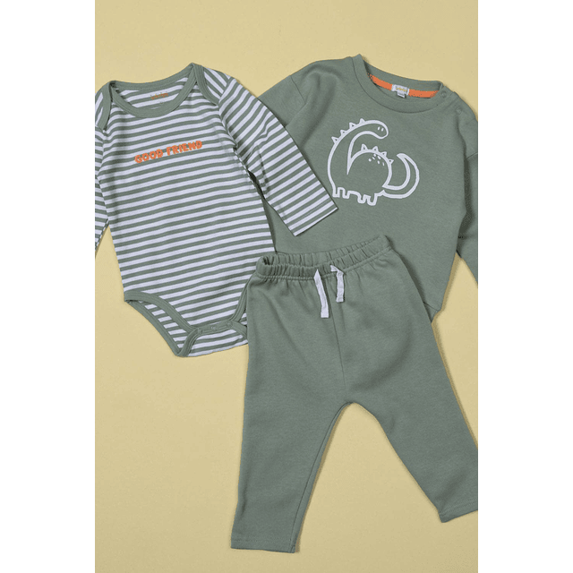 Conjunto Polerón + Body + Pantalón Bebé Niño Algodón 3 Piezas