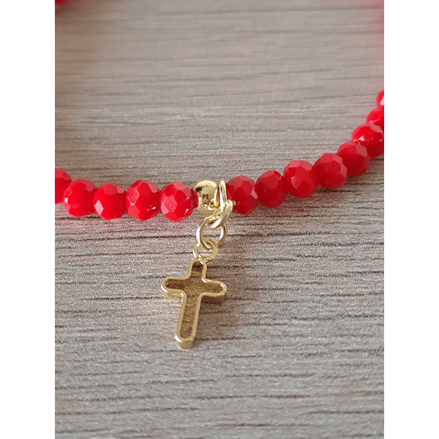 Pulsera Roja Cristales Con Cruz