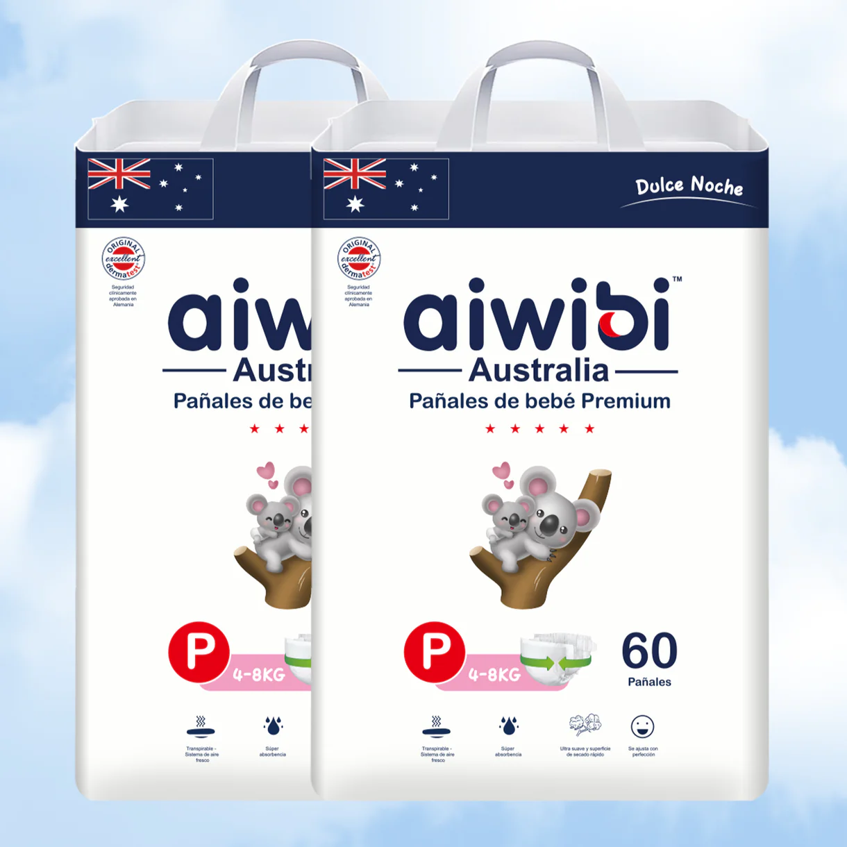 Pack 2x Pañales Aiwibi Premium Dulce Noche M (54 unidades)