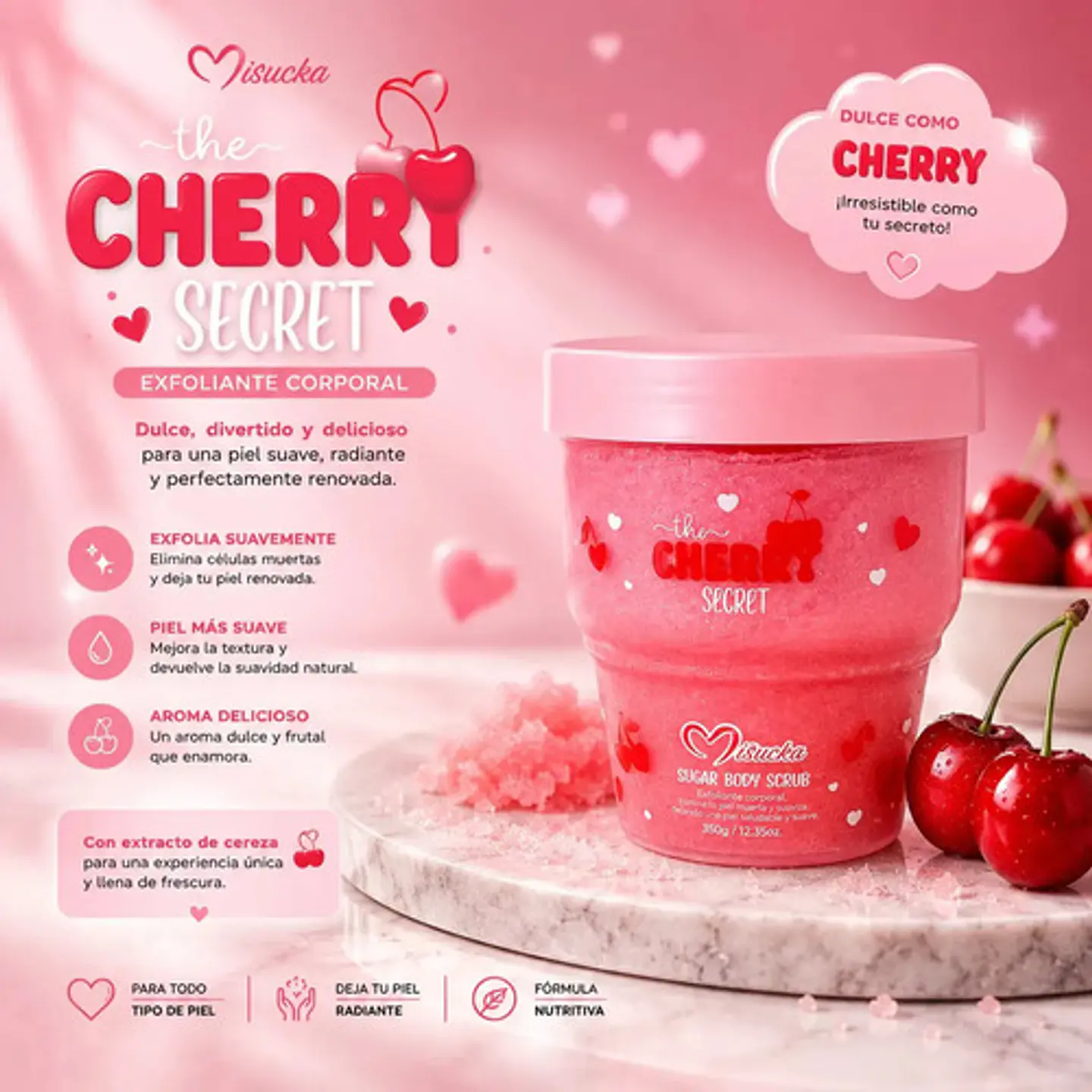 Exfoliante Corporal Aroma Destellos Misucka The Cherry 350g Cherry 5