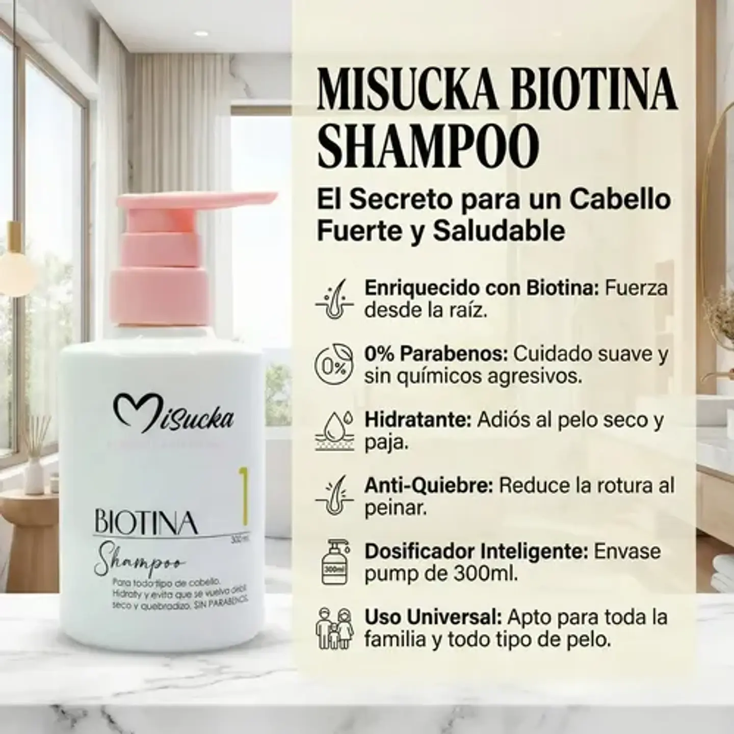Shampoo Biotina Hidratante Fortalecedor Misucka 300ml 3