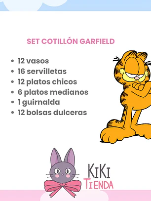 Set Cumpleaños Cotillón Garfield Fiesta Celebración (12 personas)