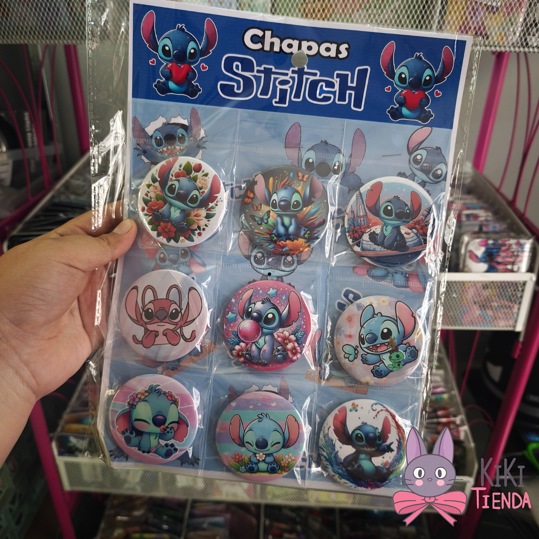 Set 9 Chapitas (Broches) de 6 cm Diseño Stitch 2