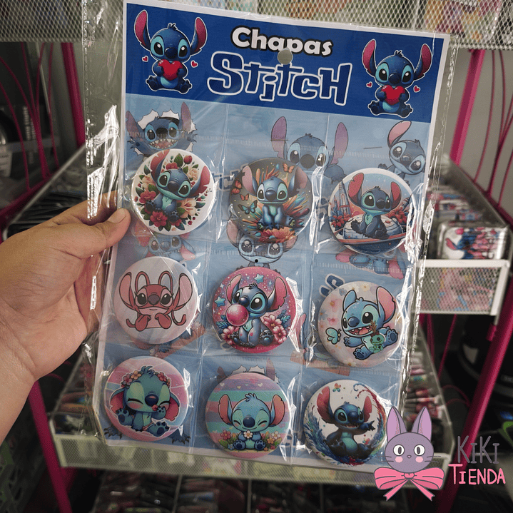 Set 9 Chapitas (Broches) de 6 cm Diseño Stitch 2