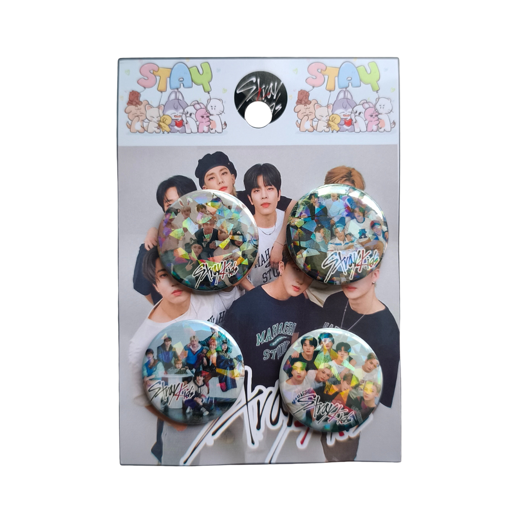 Set 4 Chapitas (Broches) de 3.5cm Stray Kids Kpop Boygroup 1