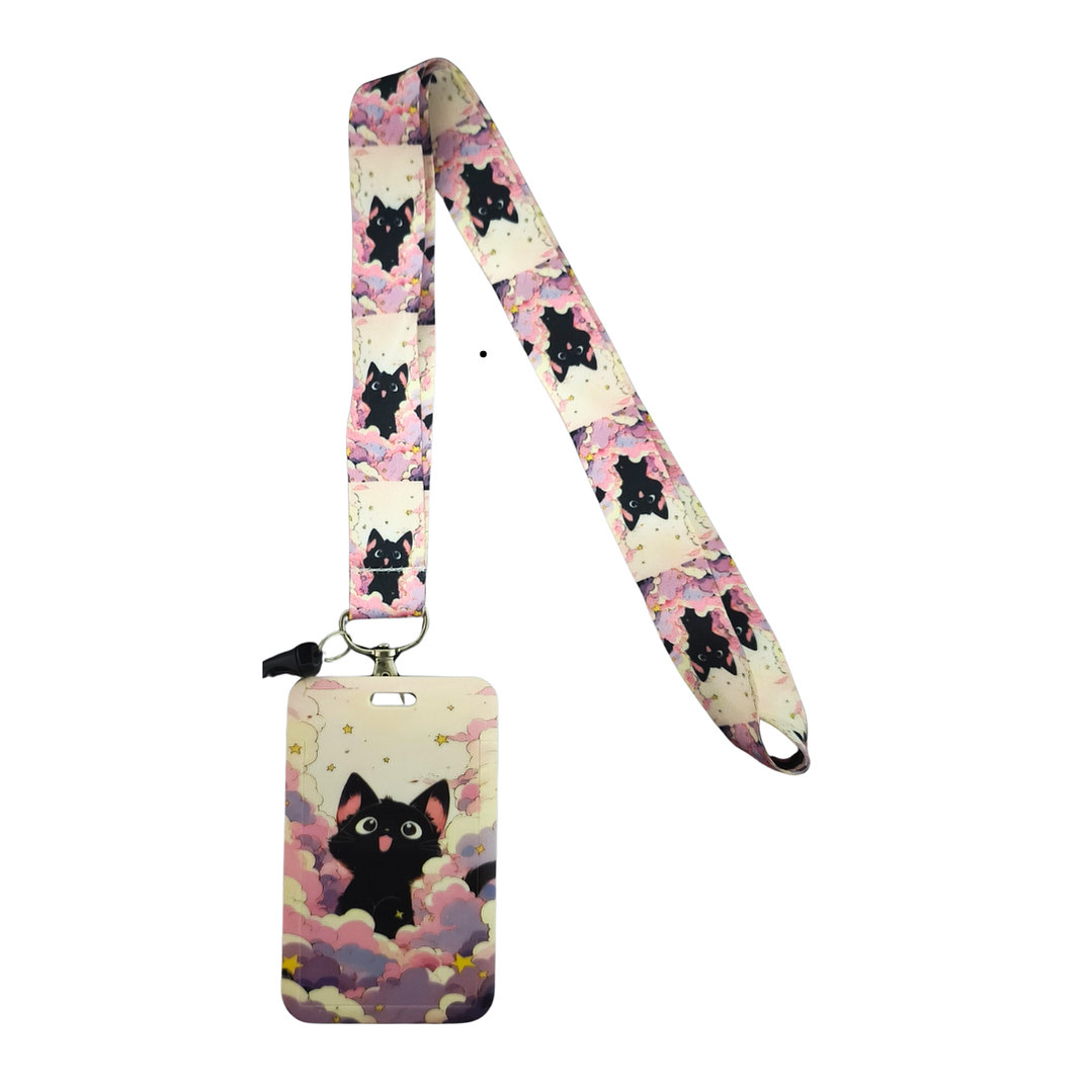Portacredencial + Lanyard Gatitos Color Rosado Animales Kawaii 1