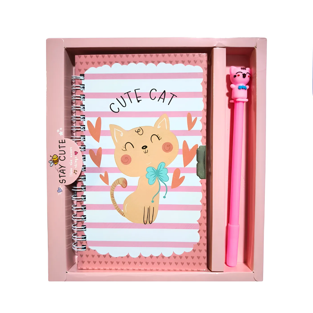 Agenda Diario De Vida + Lápiz Diseño Gato Gatito Kawaii 1