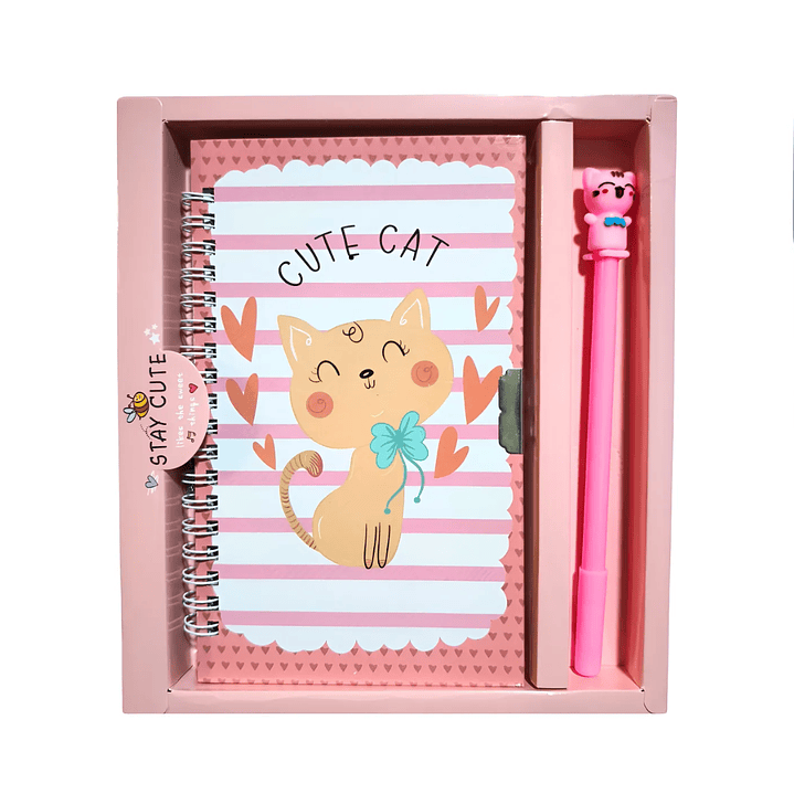 Agenda Diario De Vida + Lápiz Diseño Gato Gatito Kawaii 1