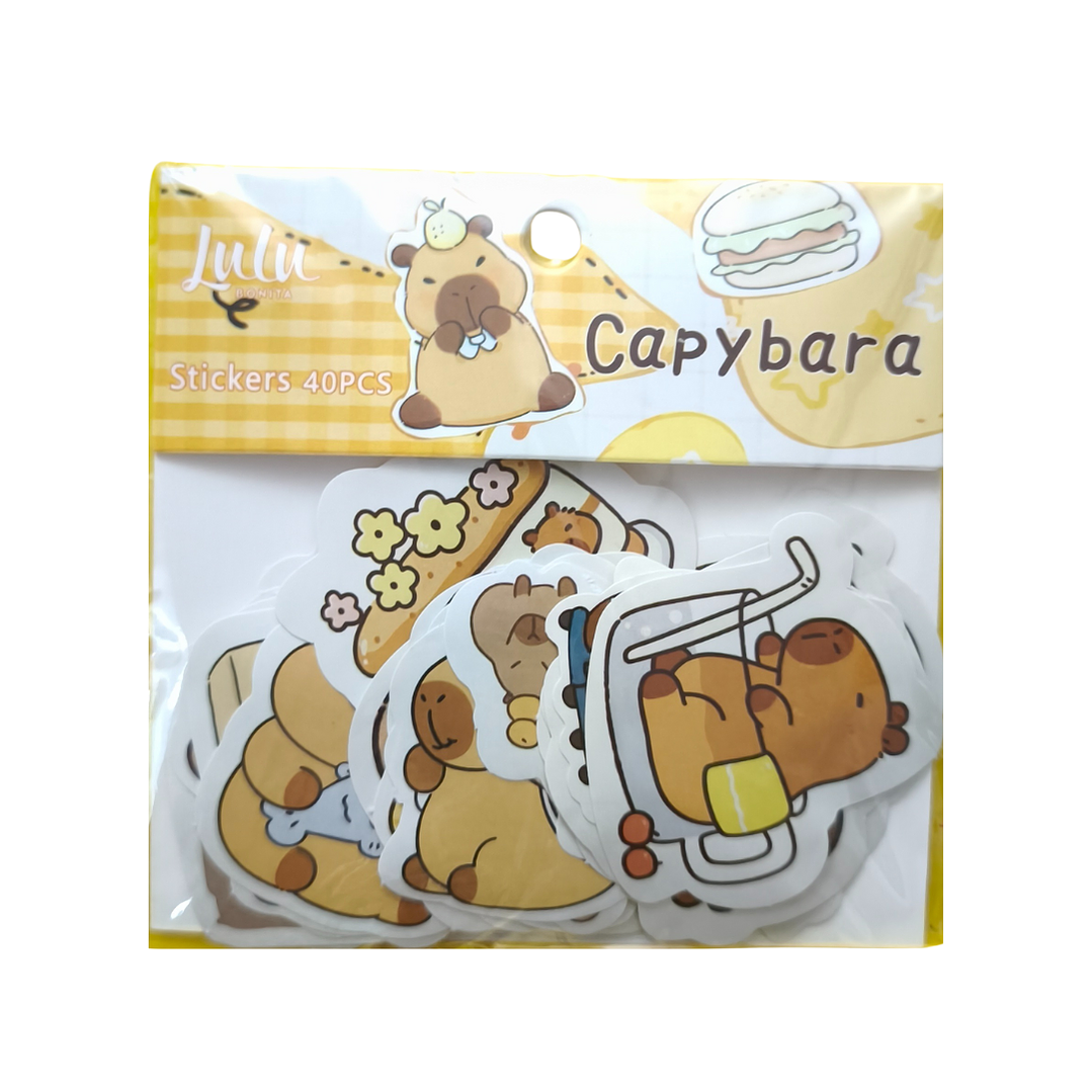 Set 40 Stickers Diseño Capybara Kawaii 1