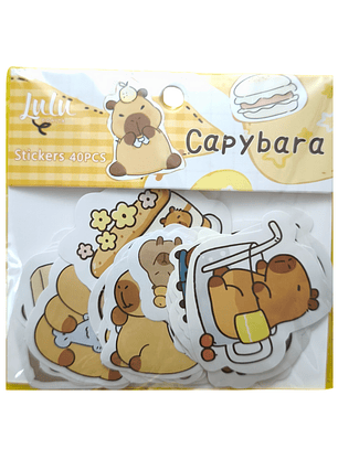 Set 40 Stickers Diseño Capybara Kawaii