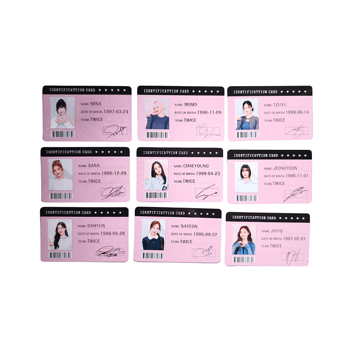 Set 9 Tarjetas Plásticas ID Card Diseño Twice Kpop 1