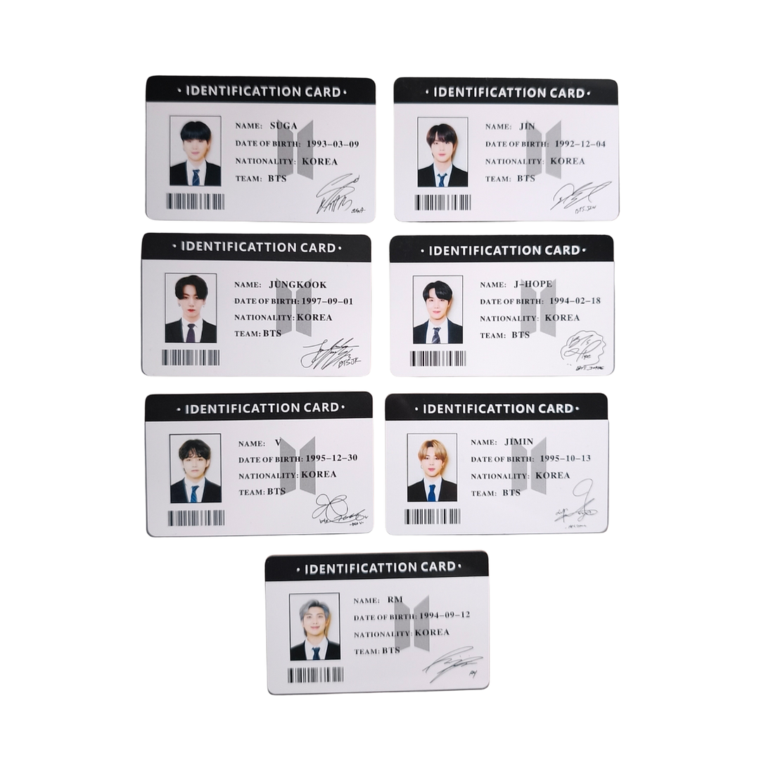 Set 7 Tarjetas Plásticas ID Card Diseño BTS Kpop 1