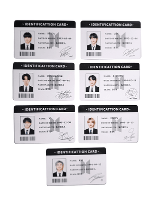 Set 7 Tarjetas Plásticas ID Card Diseño BTS Kpop