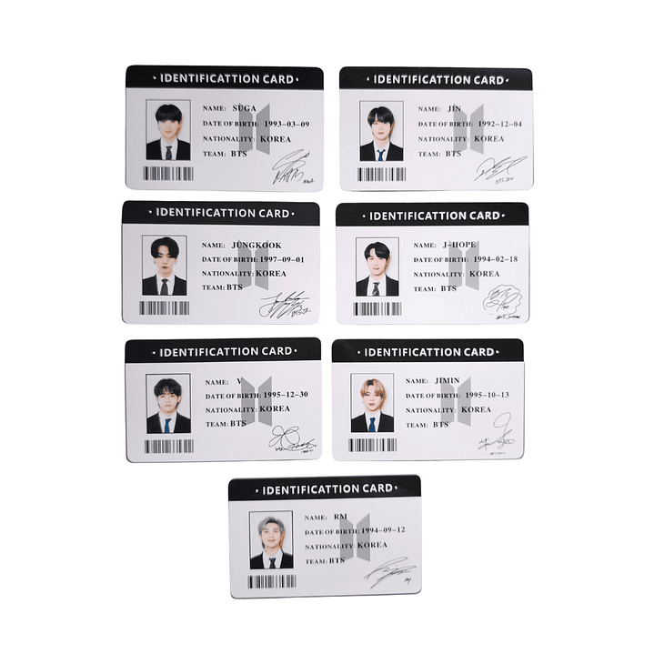Set 7 Tarjetas Plásticas ID Card Diseño BTS Kpop 1