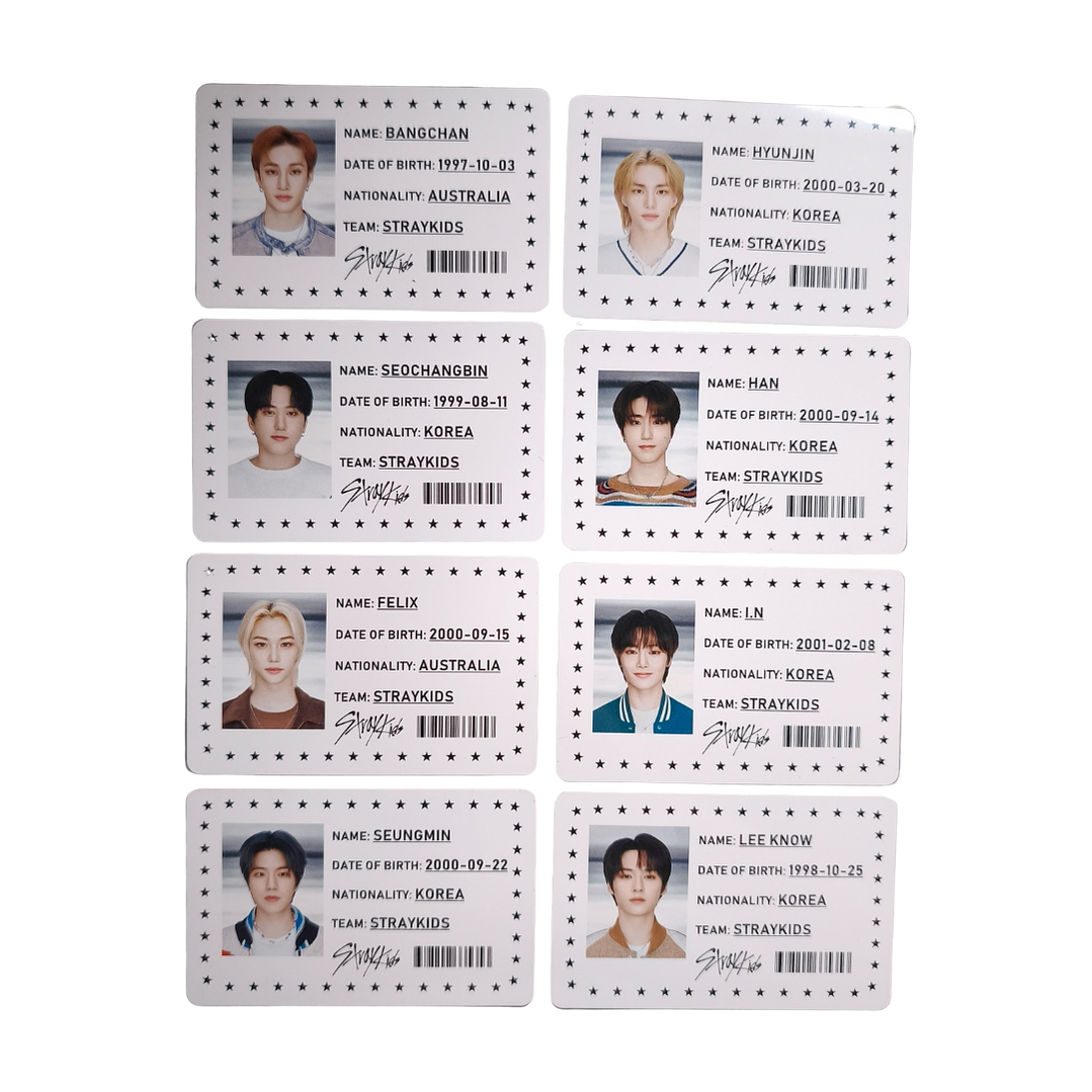 Set 8 Tarjetas Plásticas ID Card Diseño Stray Kids Kpop 1