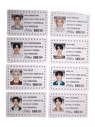 Set 8 Tarjetas Plásticas ID Card Diseño Stray Kids Kpop