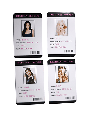 Set 4 Tarjetas Plásticas ID Card Diseño Blackpink Kpop