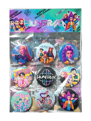 Set 9 Chapitas (Broches) de 6 cm Huntrix Kpop Demon Hunters