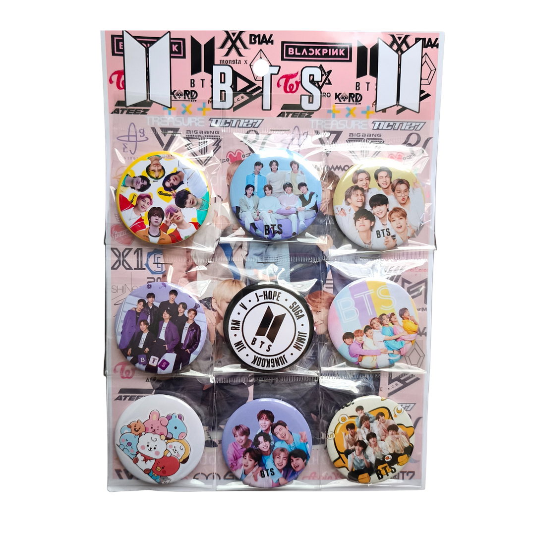 Set 9 Chapitas (Broches) de 6 cm Diseño BTS Kpop 1