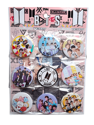 Set 9 Chapitas (Broches) de 6 cm Diseño BTS Kpop