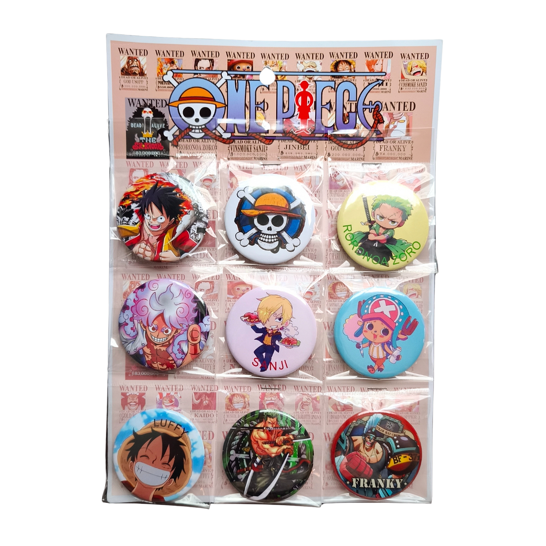 Set 9 Chapitas (Broches) de 6 cm Diseño One Piece Anime 1