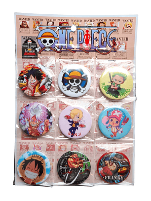Set 9 Chapitas (Broches) de 6 cm Diseño One Piece Anime