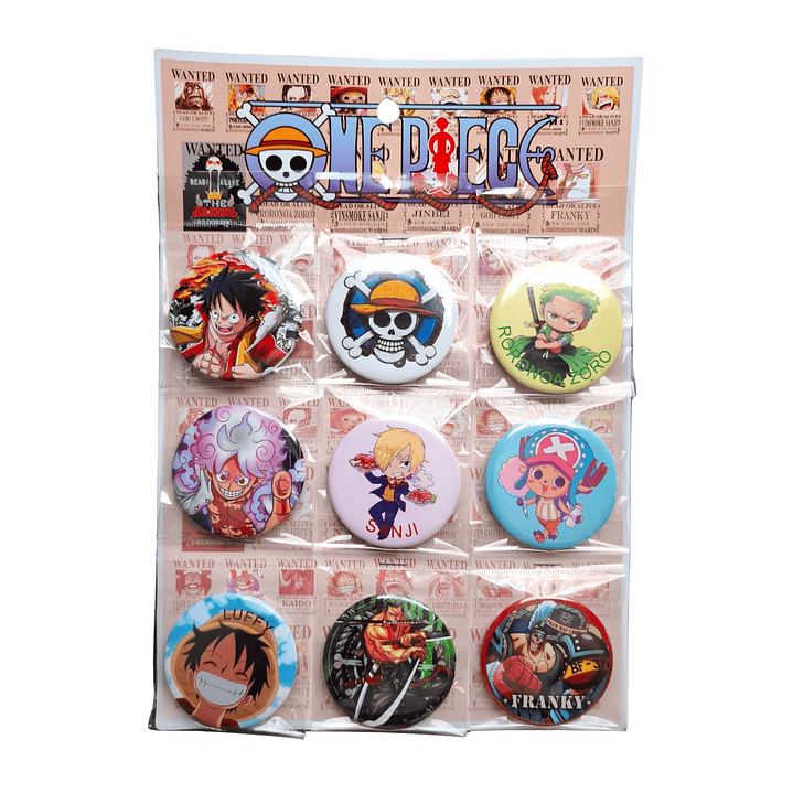 Set 9 Chapitas (Broches) de 6 cm Diseño One Piece Anime 1