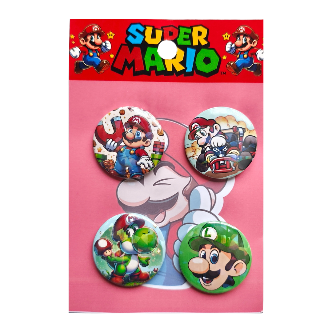 Set 4 Chapitas (Broches) de 3.5cm Mario Bros 1