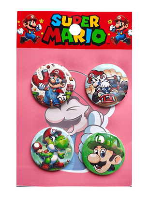 Set 4 Chapitas (Broches) de 3.5cm Mario Bros