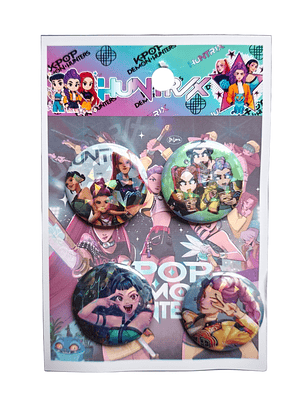 Set 4 Chapitas (Broches) de 3.5cm Huntrix Kpop Demon Hunters