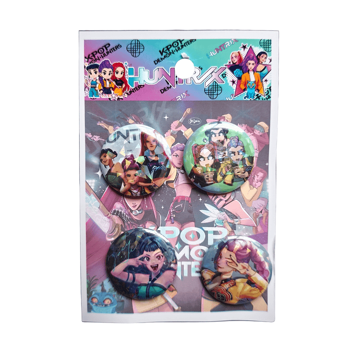 Set 4 Chapitas (Broches) de 3.5cm Huntrix Kpop Demon Hunters 1