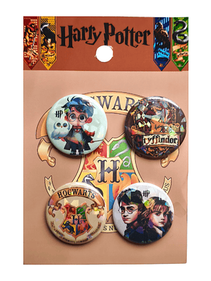Set 4 Chapitas (Broches) de 3.5cm Harry Potter