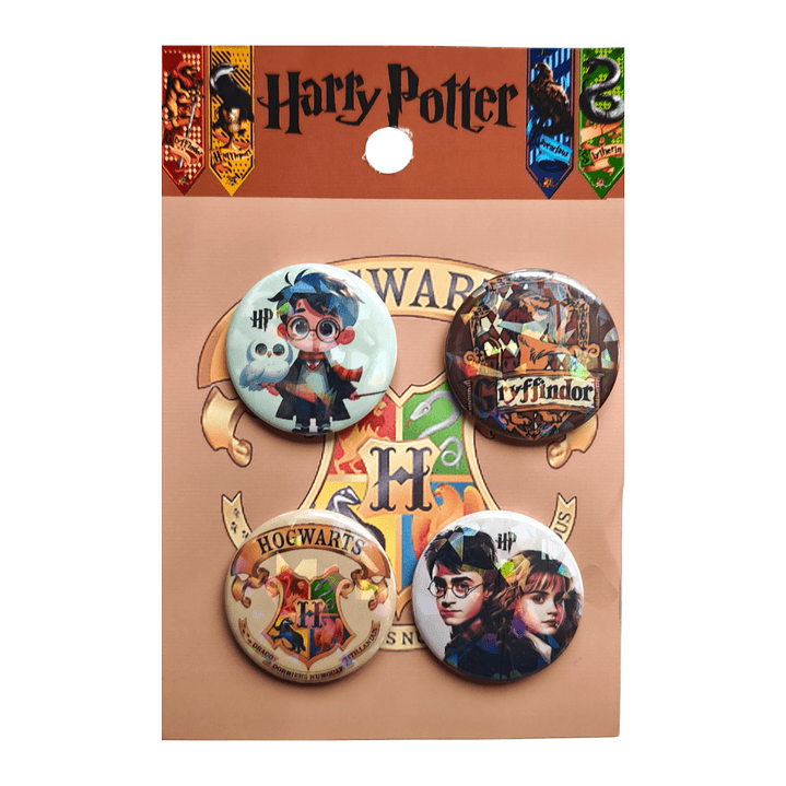 Set 4 Chapitas (Broches) de 3.5cm Harry Potter 1