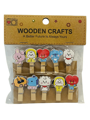 Set Clips de Madera + Cuerda Para Decoración BTS BT21 Kpop