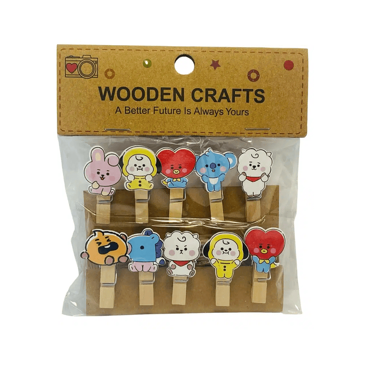 Set Clips de Madera + Cuerda Para Decoración BTS BT21 Kpop 1