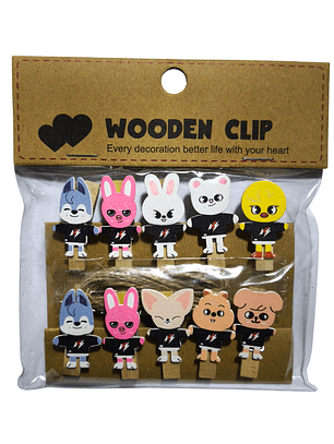 Set Clips de Madera + Cuerda Para Decoración Stray Kids SKZOO Kpop