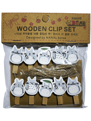 Set Clips de Madera + Cuerda Para Decoración Totoro Anime