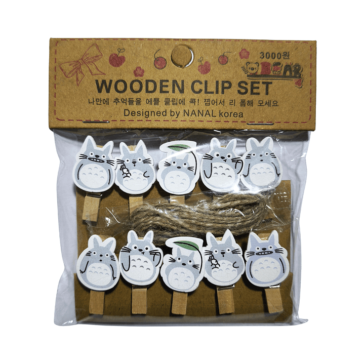 Set Clips de Madera + Cuerda Para Decoración Totoro Anime 1