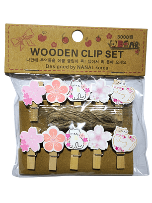 Set Clips de Madera + Cuerda Para Decoración Gatitos