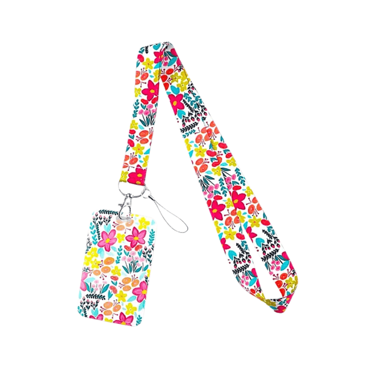 Portacredencial + Lanyard Diseño Flores 1
