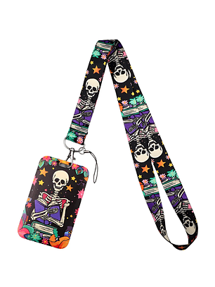 Portacredencial + Lanyard Diseño Calavera