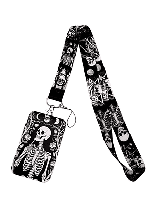 Portacredencial + Lanyard Diseño Calavera