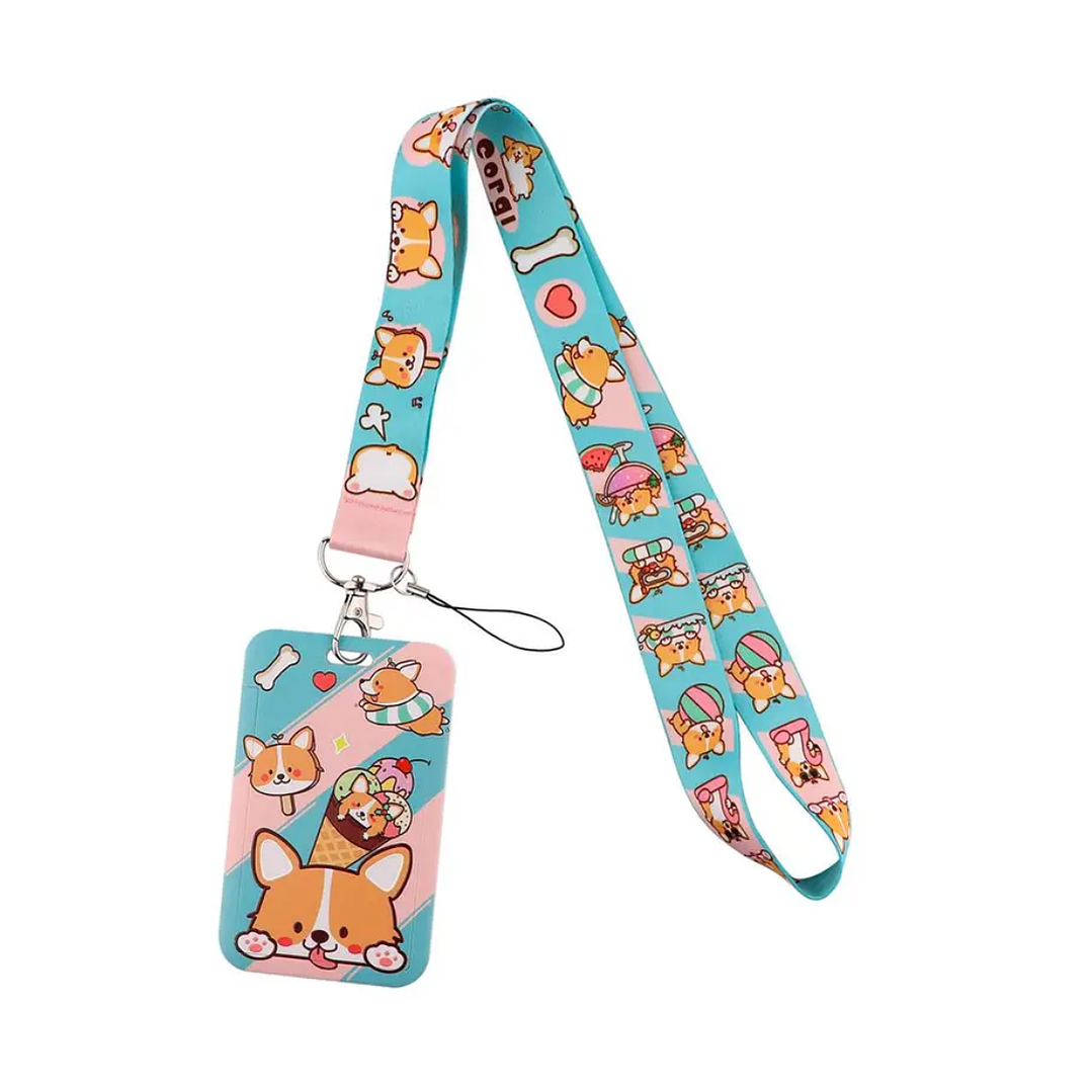 Portacredencial + Lanyard Perrito Corgi Kawaii 1