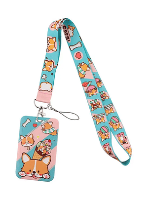 Portacredencial + Lanyard Perrito Corgi Kawaii