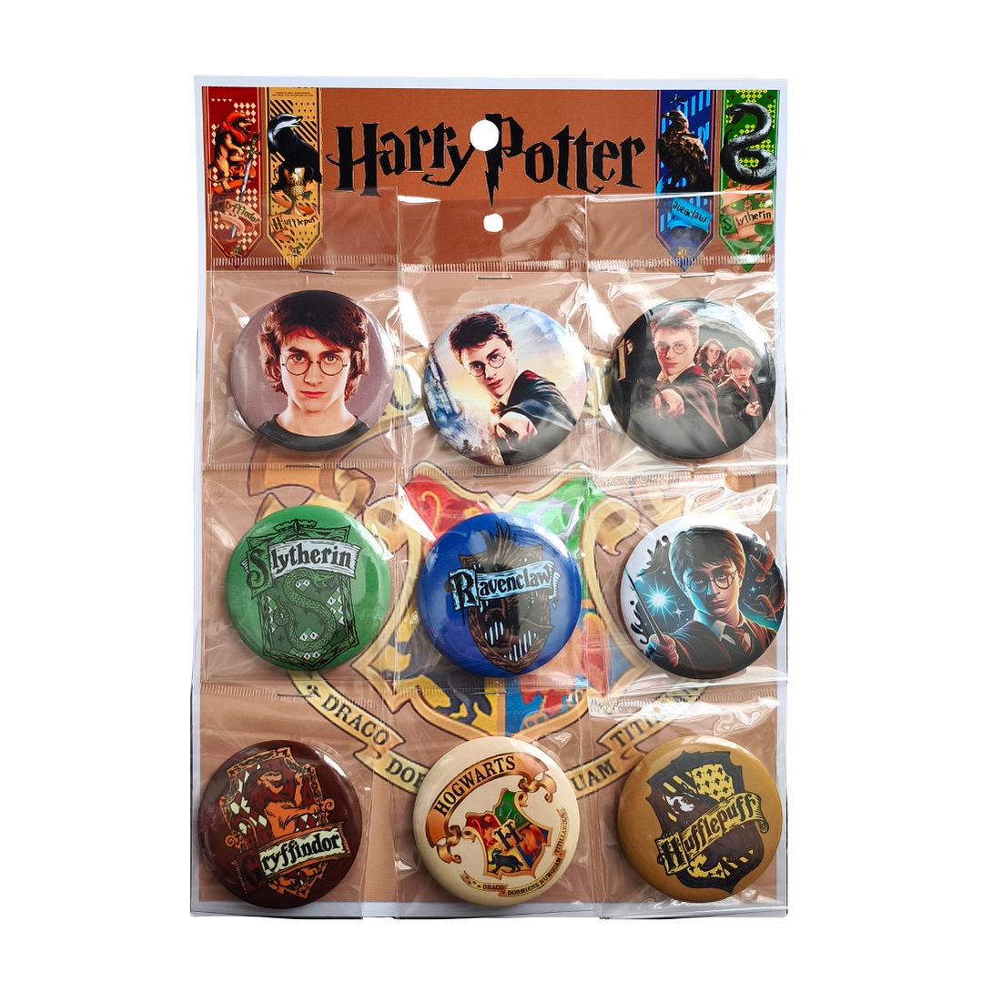 Set 9 Chapitas (Broches) de 6 cm Diseño Harry Potter 1